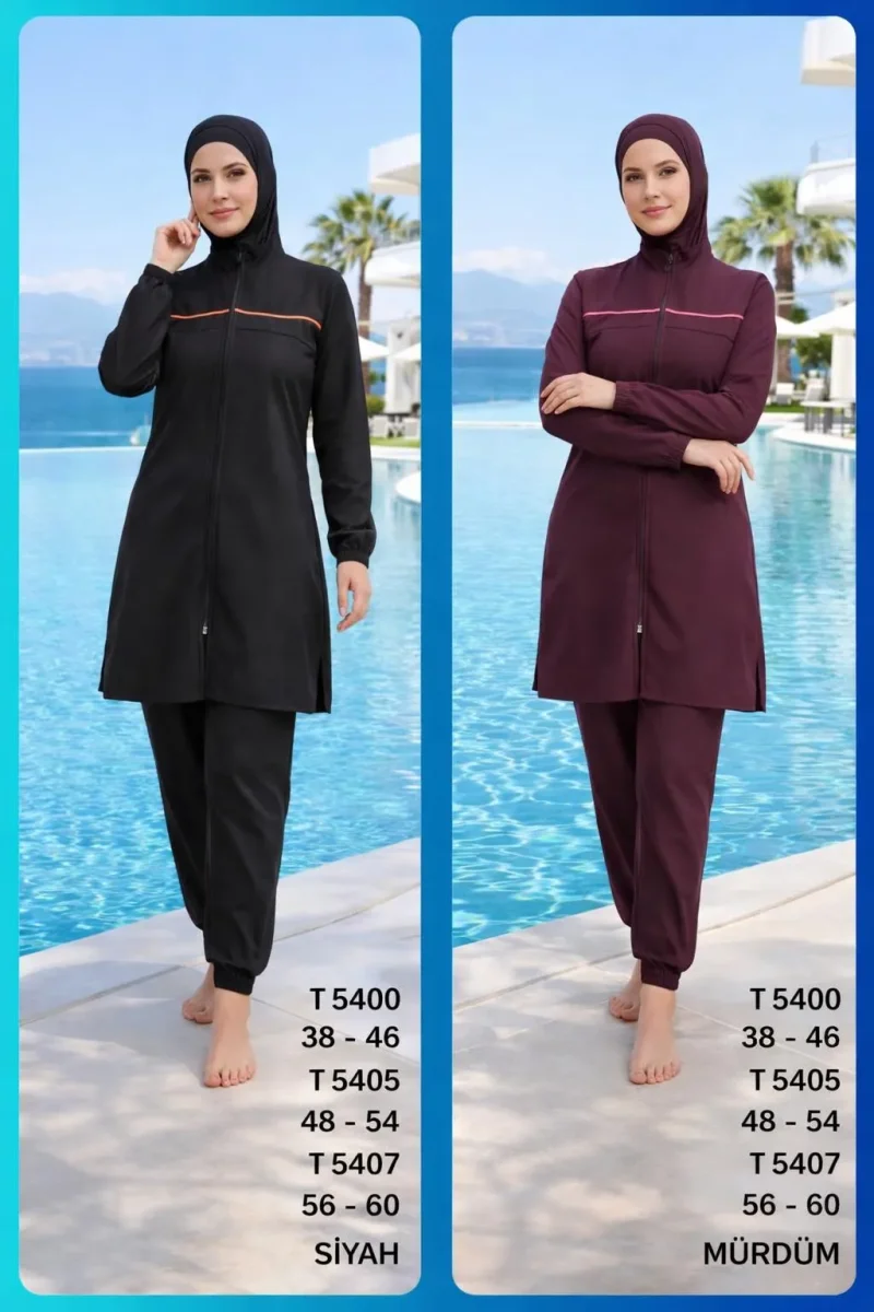 Toptan Tesettür Mayo Siyah Geometrik Desen Yeni Sezon - 1