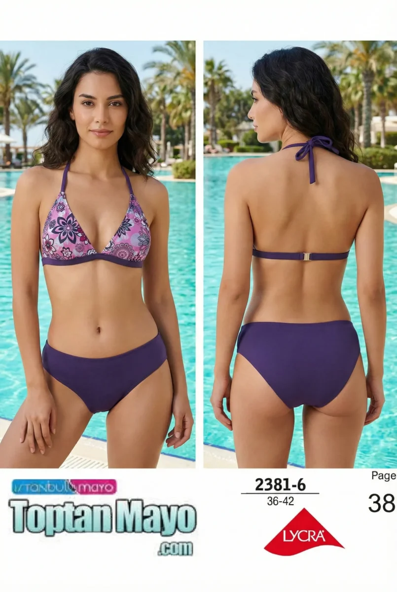 İstanbul Mayo 2381-6 Mor Etnik Mandala Desenli Üçgen Bikini Takımı (36-42 Seri) - 1
