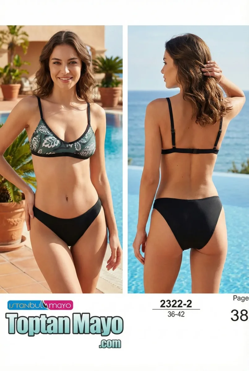 İstanbul Mayo 2322-2 Lacivert Etnik Desenli Bralet Bikini Takımı (36-42 Seri) - 1