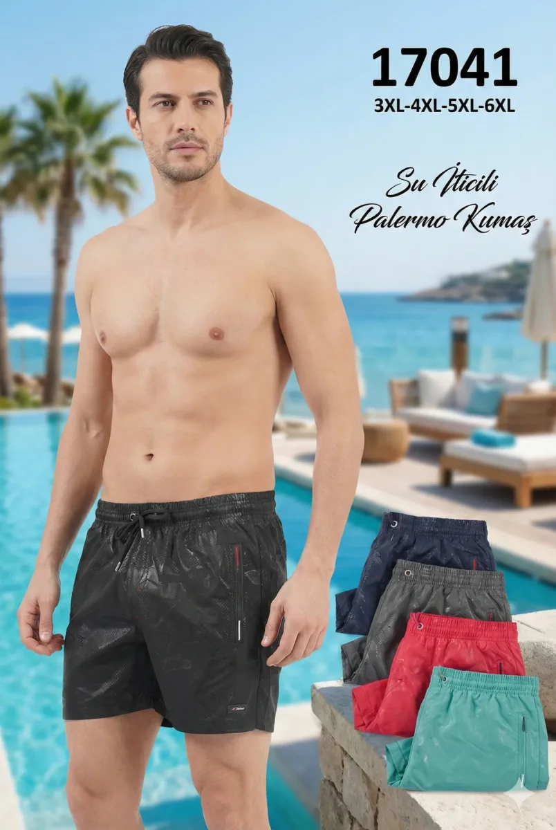 Toptan 2026 Battal Boy Lazer Desen Erkek Deniz Şortu - 17041 - İstanbul Mayo - 1