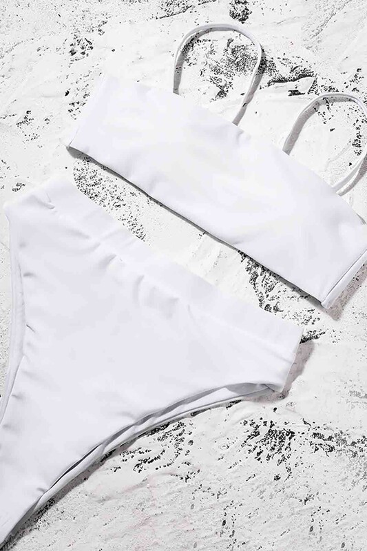 Yüksek Bel Bikini Takım Beyaz - Thumbnail